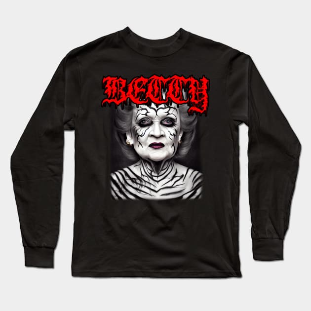 Black Metal Betty White Long Sleeve T-Shirt by Soulphur Media